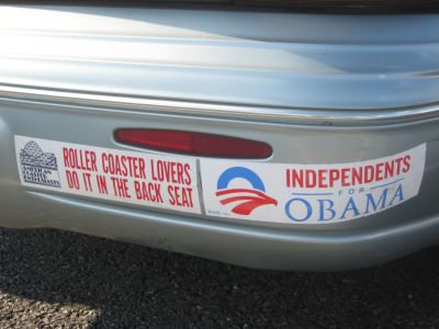 My Obama support sticker and silly roller coaster sticker.
Keywords: bumper tail light reflector rear exterior