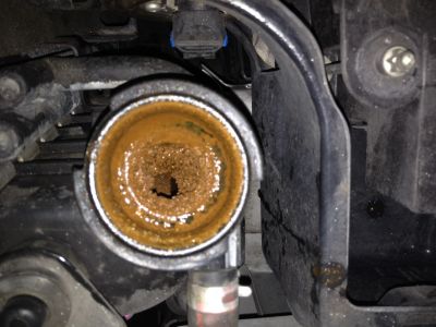 Sludge under radiator cap.
Here the sludge I found after opening the radiator cap.  My car was checked by a mechanic yesterday and they said it was fine.  I doubt they even looked at it.
