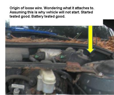 Loose Wire
Origin of loose wire. Do not know what it connects to but pretty sure this is why Bonnie won't start.
